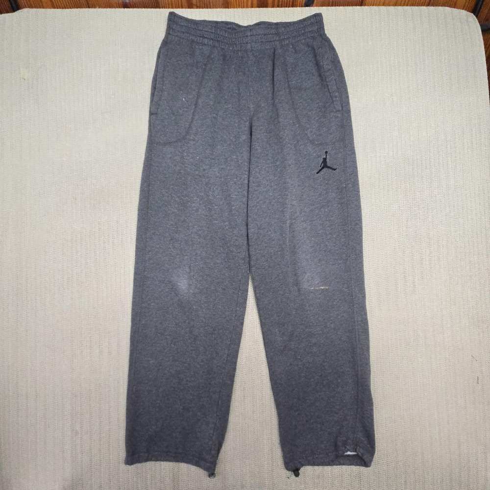 Jordan Pants Mens Medium Gray Fleece Joggers Sweatpants Elastic Waist Logo
